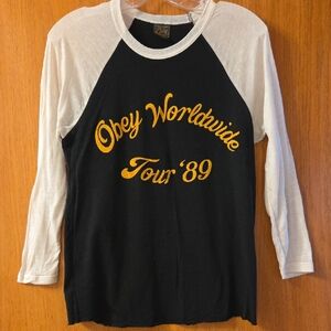 Obey Black and Cream Raglan with Gold Lettering